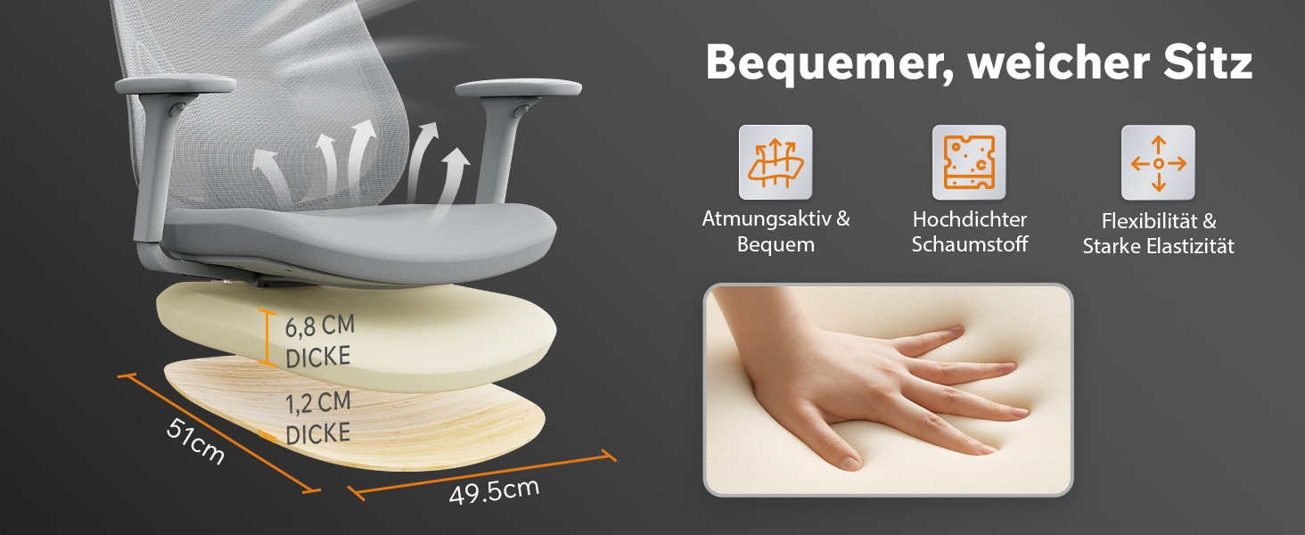 Ергономічне офісне крісло SENSE7 для дому та офісу, регульоване, до 150 кг (Сіре, стандарт)