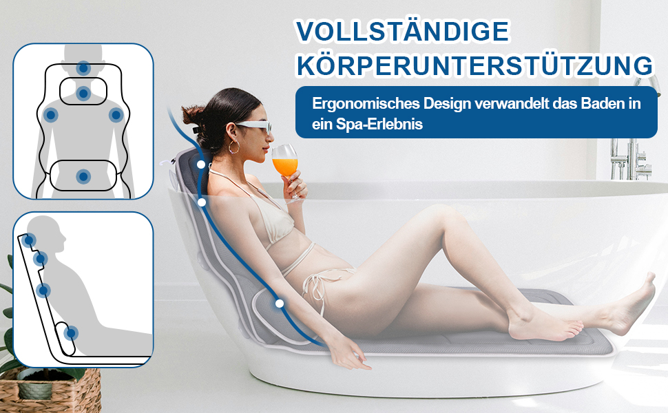 Подушка для ванни Luxus Dicke: повний корпус, підтримка голови, шиї та плечей. Комфорт, розслаблення, аксесуари для спа. Сірий колір