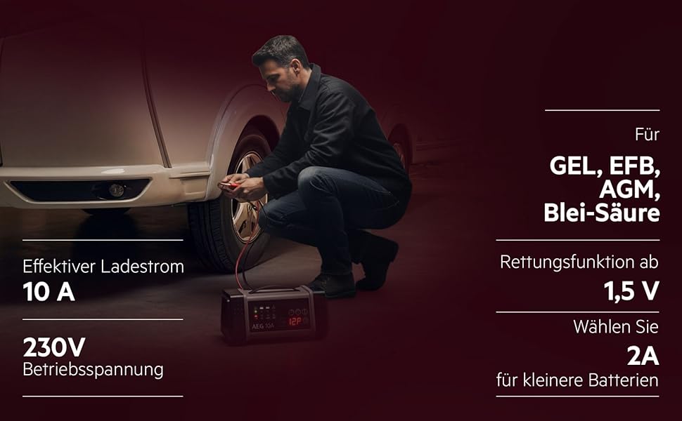 Зарядний пристрій акумуляторів AEG LT 20, 20A для 12/24V авто, 9-ступінчатий, Power Supply, інтелектуальна зарядка, автоматична компенсація температури, чорний/сірий