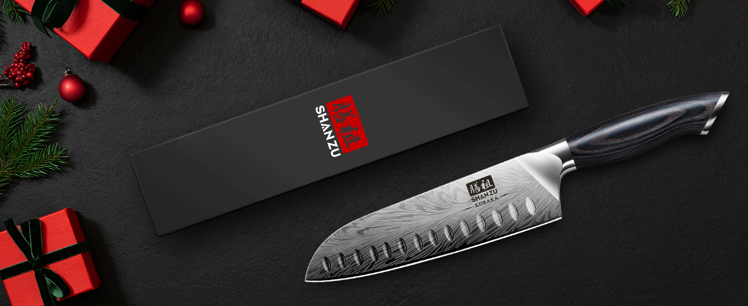 Японський ніж SHAN ZU Santoku 18 см з порошкової сталі - професійний ніж для кухні з ергономічною ручкою