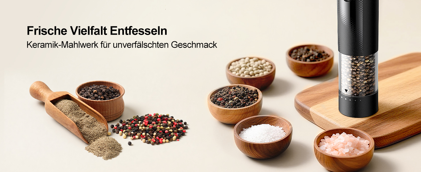 Електричні солі та перечні млини 2 шт. з USB-C зарядкою, регулюванням помелу, LED підсвіткою, керамічним жорном та підставкою – чорний/білий