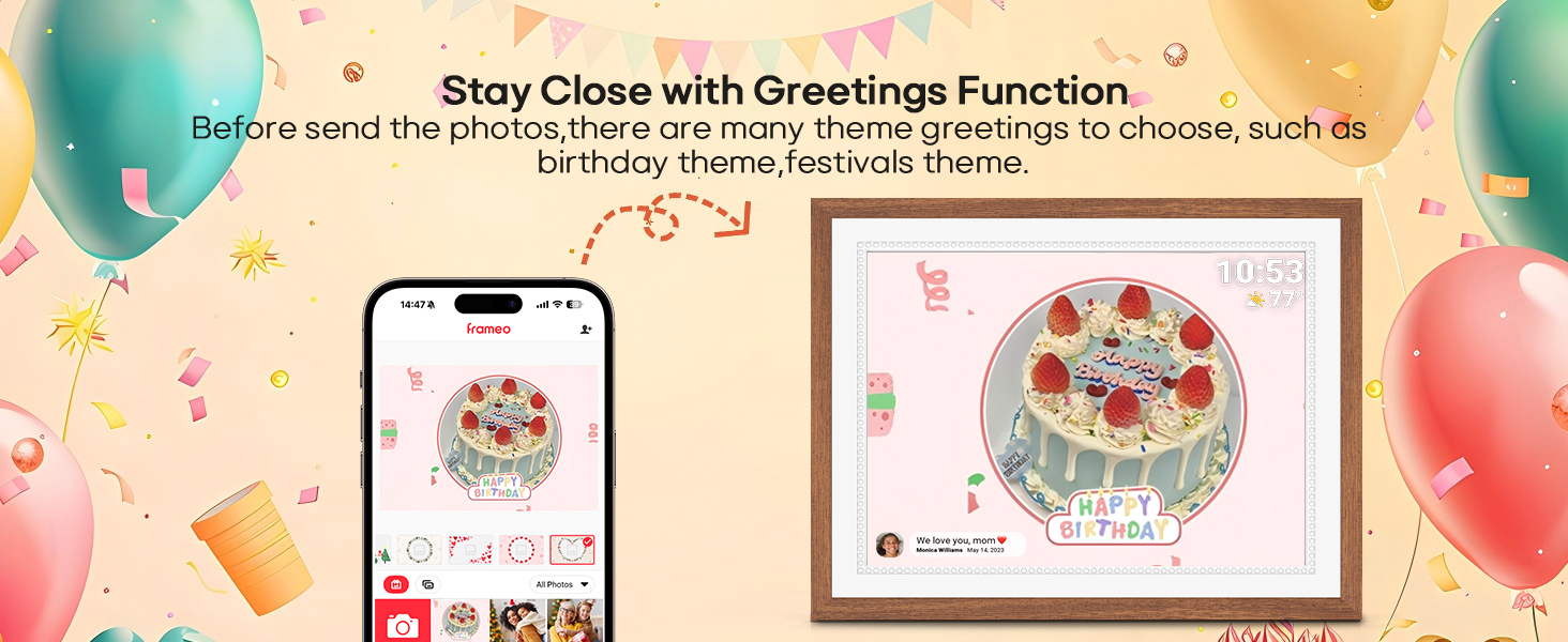 Frameo Цифровий фоторамка 10,1 дюйма, HD 1280*800 IPS сенсорний екран, 32GB пам'ять, автоповорот, Frameo App для обміну фото та відео, 15 дерев'яних текстур (білий)