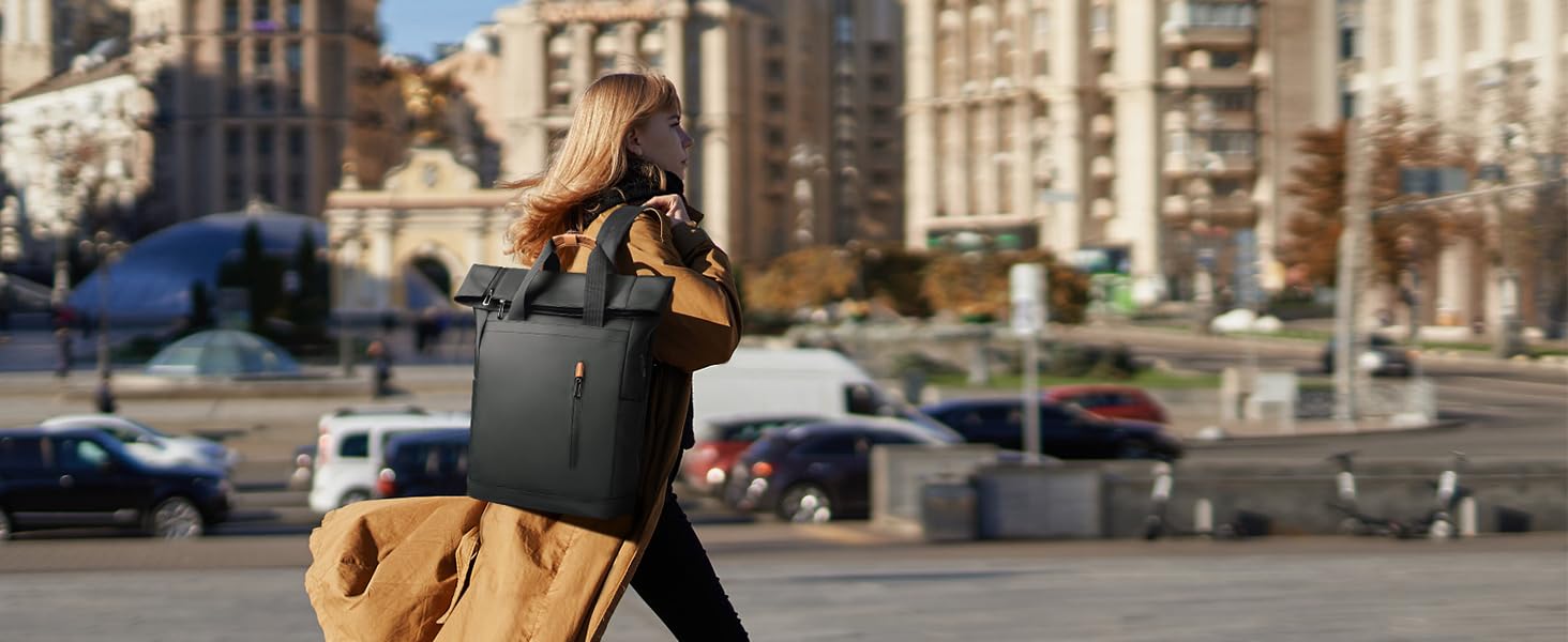 Рюкзак HK Rolltop 28 л, водонепроникний, захищений від крадіжки, з USB, для ноутбука 15.6', Uni/Travel, Чорний