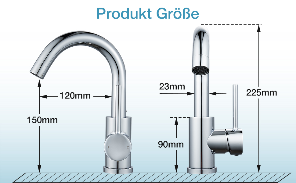 Змішувач для ванної кімнати/кухні з нержавіючої сталі, поворотний на 360°, висота виливу 150 мм, з однорідним змішувачем, покриття - нікель