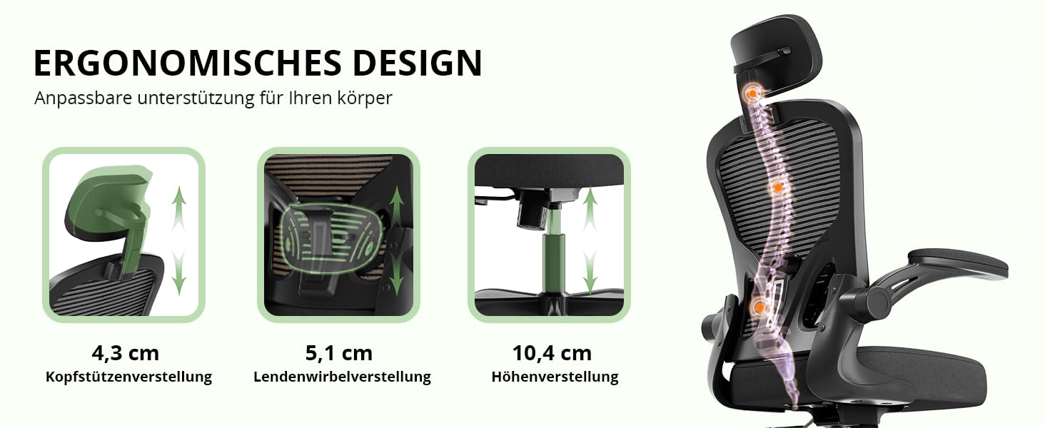 Офісний стілець Synorla ергономічний з підтримкою спини, 150 кг, чорний з підголівником