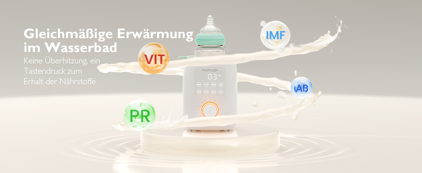 Momcozy Нагрівач для пляшечок Momcozy Nutri-Flaschenwärmer - 9-в-1 з точним контролем температури, нічним світлом, швидким нагрівом та автоматичним вимкненням. Сумісний з усіма пляшками.