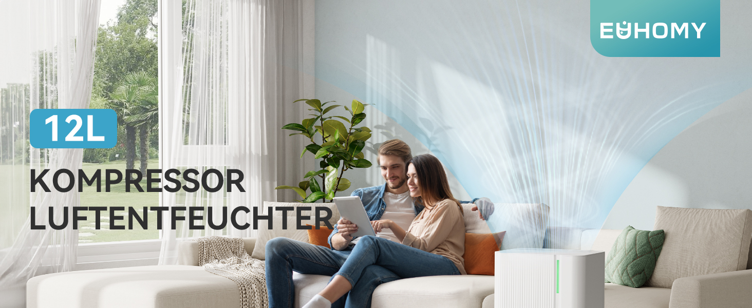 EUHOMY Електричний осушувач повітря для підвалу з відведенням води, тихий та економічний, з автоматичним розморожуванням, таймером, для квартири до 50 м² (12 л/день)