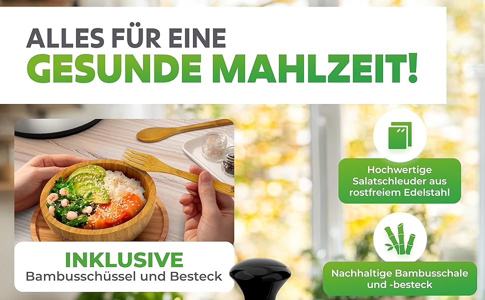 Салатниця-швидкоочисник з нержавіючої сталі, 5л [з мискою та бамбуковим приладдям]