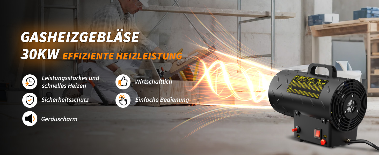 Газова теплова гармата для приміщень 15 кВт, 320 м³/год, з газовим шлангом 1,4 м, 700 мбар