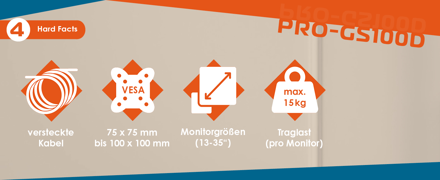 Кріплення для монітора Xantron® ECO-E62: 2 монітори (17-32 дюйми), VESA 75x75 & 100x100, для плоских та вигнутих моніторів, з монтажним комплектом