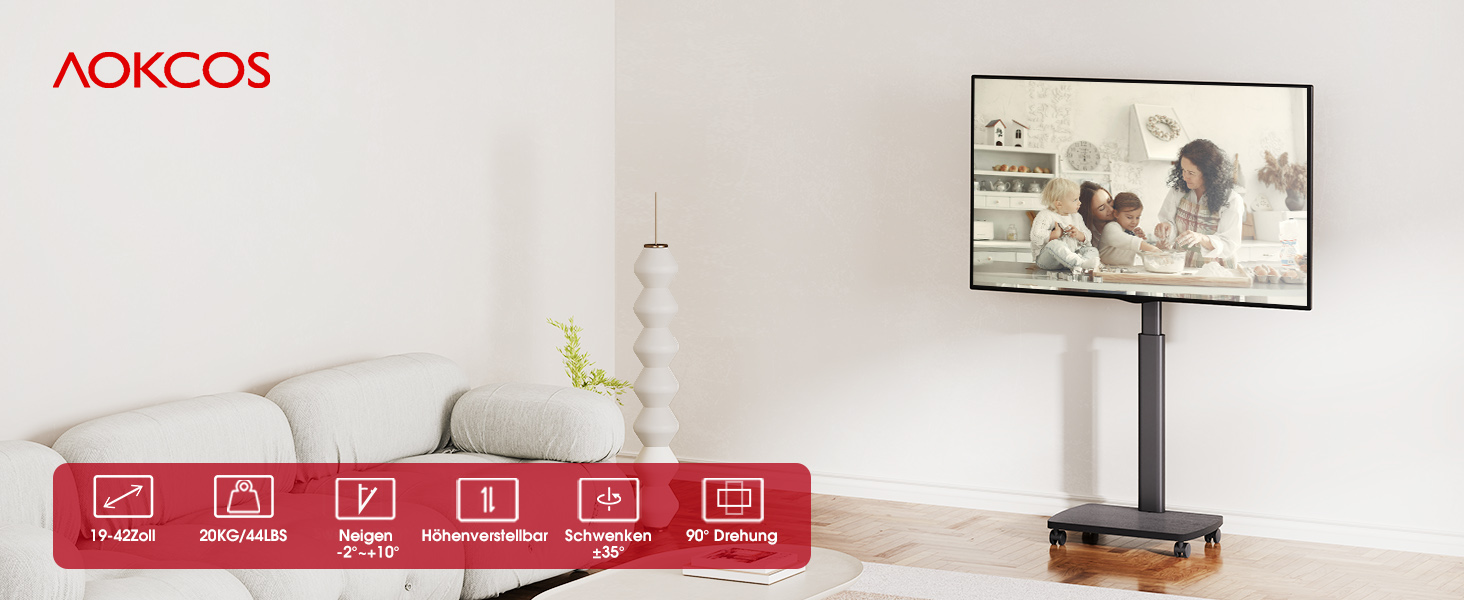 Підставка для телевізора мобільна з дерев'яною основою, поворотна, для TV 19-42 дюйми, чорна, до 20 кг, VESA 200x200 мм