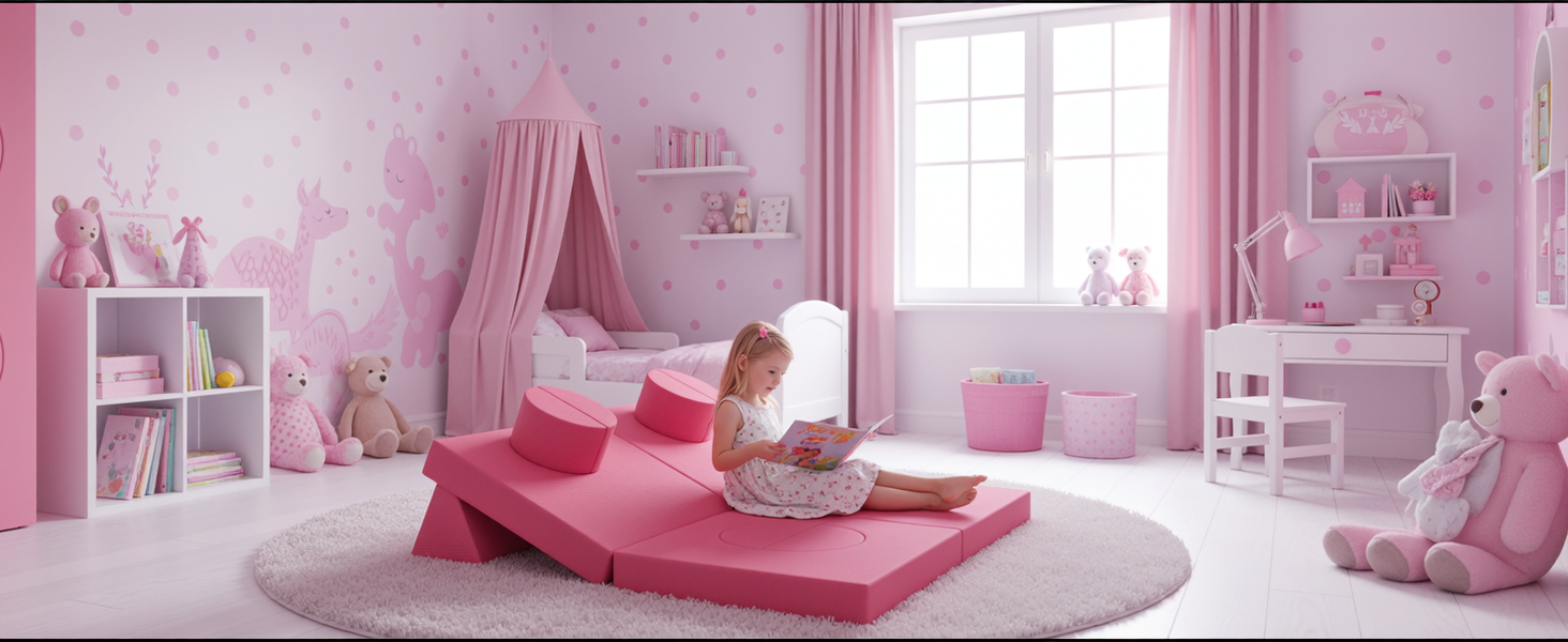 Дитяче ігрове диван-конструктор MAMIZO Cord, 15 частин, рожевий. Модульний диван-конструктор для гри та відпочинку в дитячій кімнаті. Оeko-Tex сертифікат.