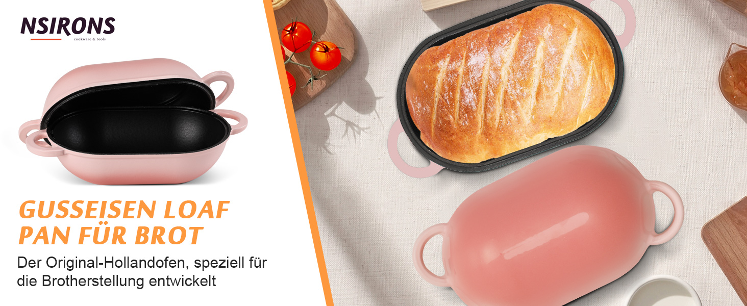 Форма для випікання хліба з кришкою Gusseisen, 23 см, емальована чавунна форма, 2.75 л, підходить для духовки (переливи синьо-зеленого та рожевого кольорів)