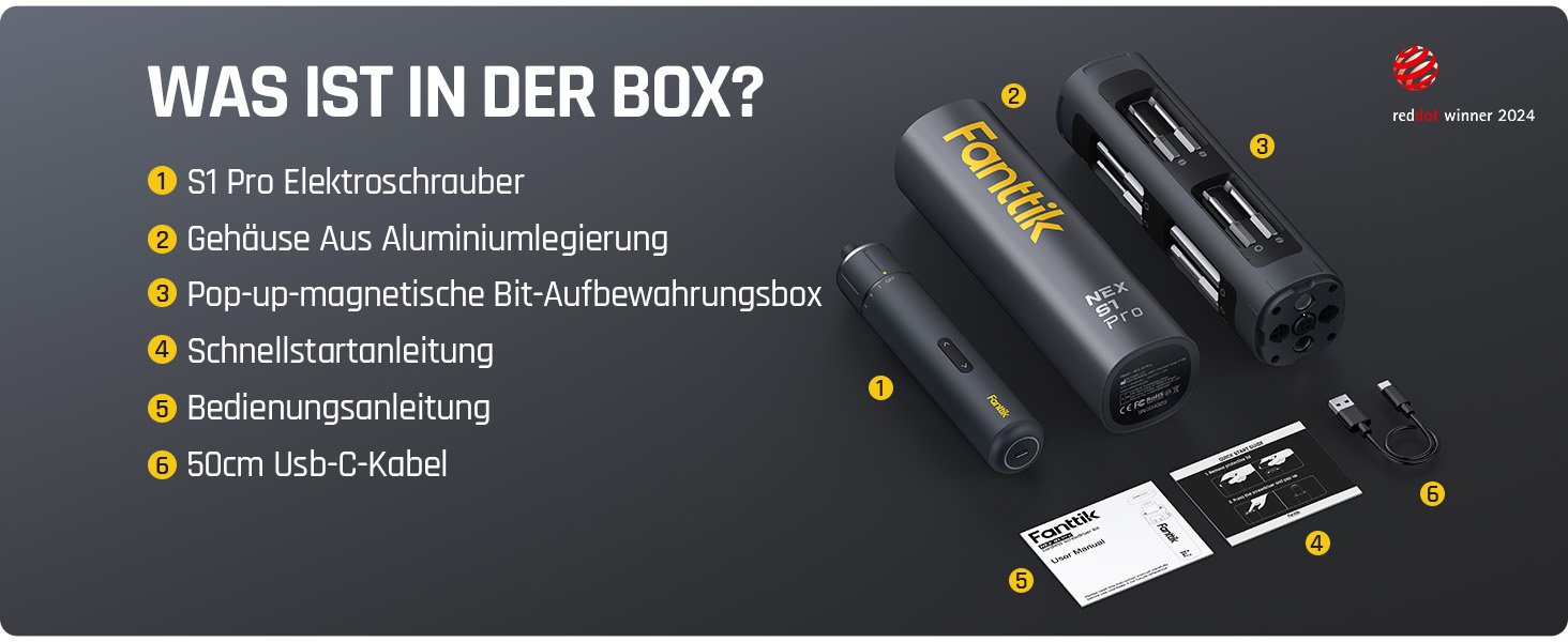 Електрична викрутка Fanttik S1 Pro з магнітним тримачем, 16 біт, 6 Нм, 2000mAh - для ремонту меблів та комп'ютерів