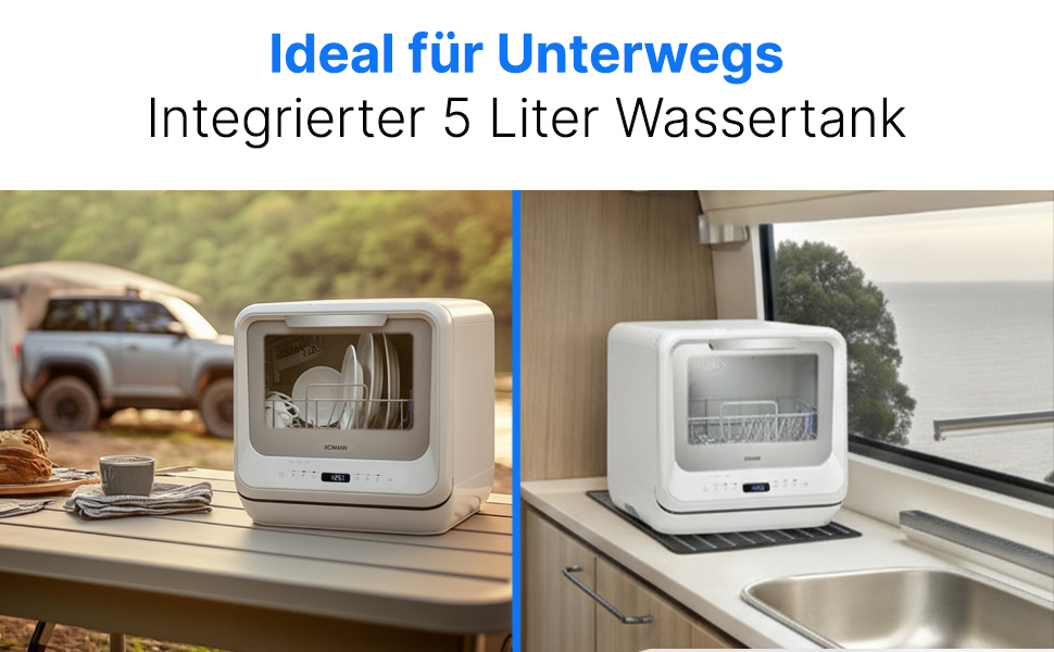 Посудомийна машина Bomann® TSG 5704: компактна, для кемпінгу, з підключенням/без, 36-70°C, 6 програм, 42 см