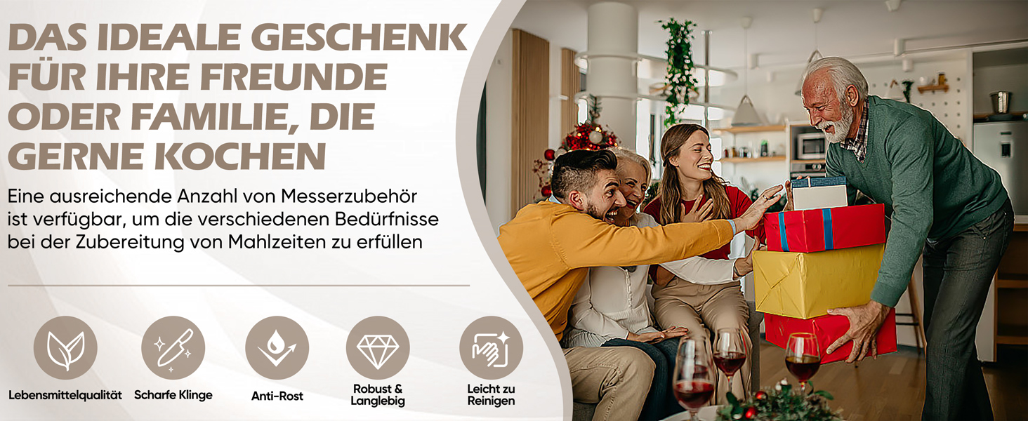 Набір кухонних ножів Homikit з підставкою, з шліфувальником, нержавіюча сталь, 6 ножів для стейку, антиковзні ручки, 15 предметів