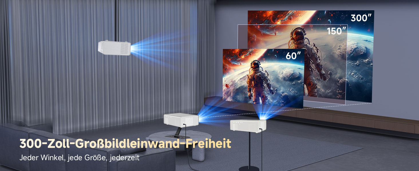 4K Smart проєктор KOGATA з Wi-Fi та Bluetooth, HDR10+, Автофокус, 6D Keystone. Підтримка Netflix, Dolby Audio. Для дому та вулиці, білий.