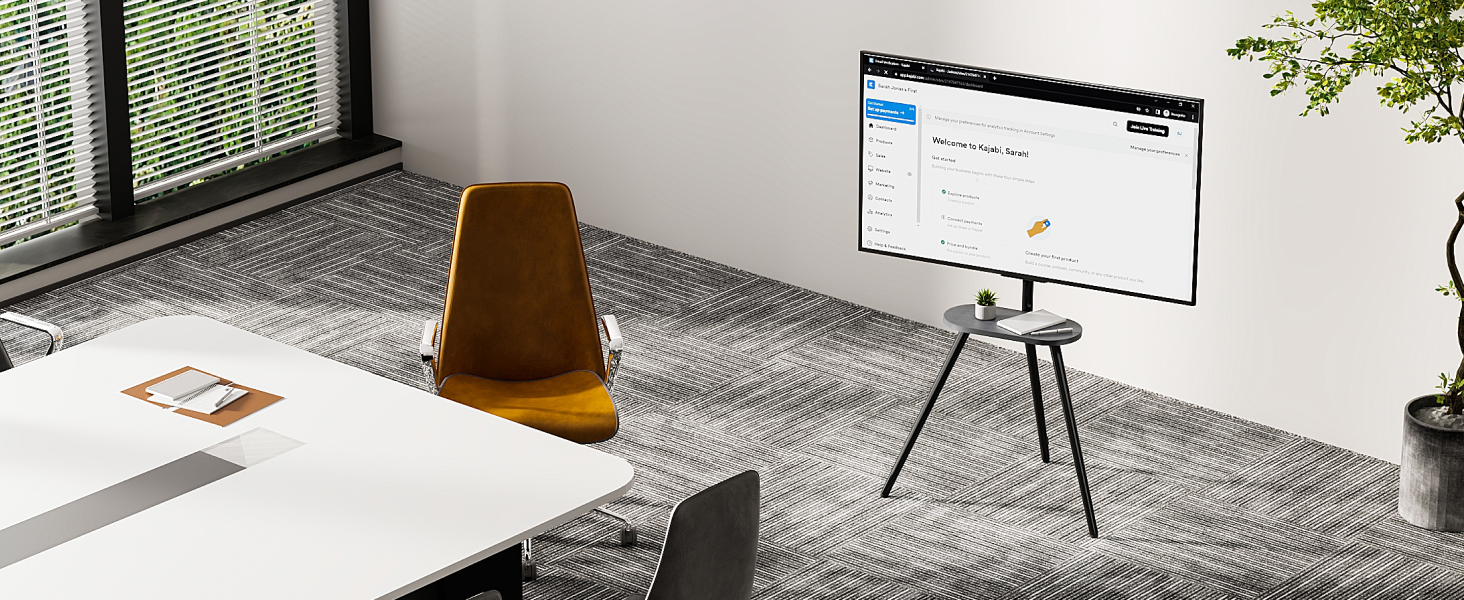 Підставка для телевізора 43-65 дюймів (LCD, LED, OLED) до 35 кг, регульована по висоті та поворотна, дерев'яна, з підносом, VESA 400x400 мм, чорний кований метал