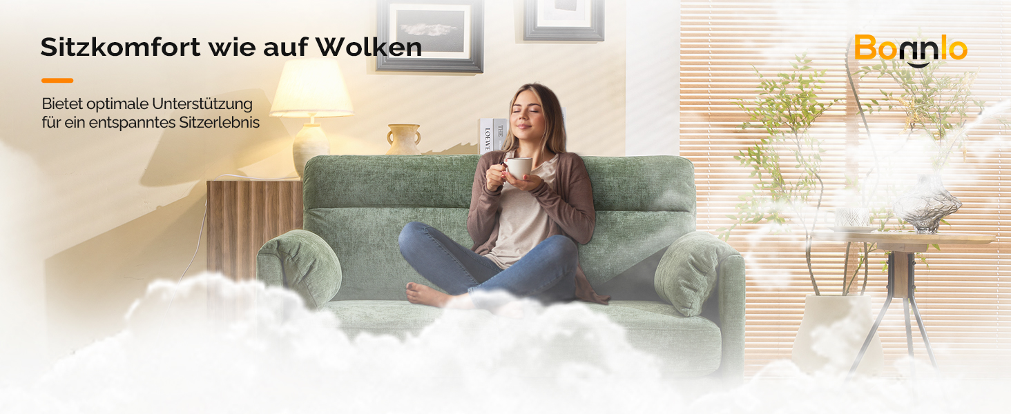 Диван Bonnlo 2-місний, компактний, 125 см, тканинний диван з м'якими підлокітниками, для офісу, вітальні, спальні, кабінету, легка збірка, льон, зелений