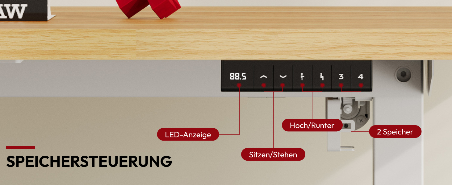 Регульований стіл Sanodesk з великою стільничною поверхнею, аксесуарами (підстаканник, гачки, органайзер, кабель-менеджмент), ергономічний для офісу та дому, шпон берези, 110x54 см, білий+шпон берези