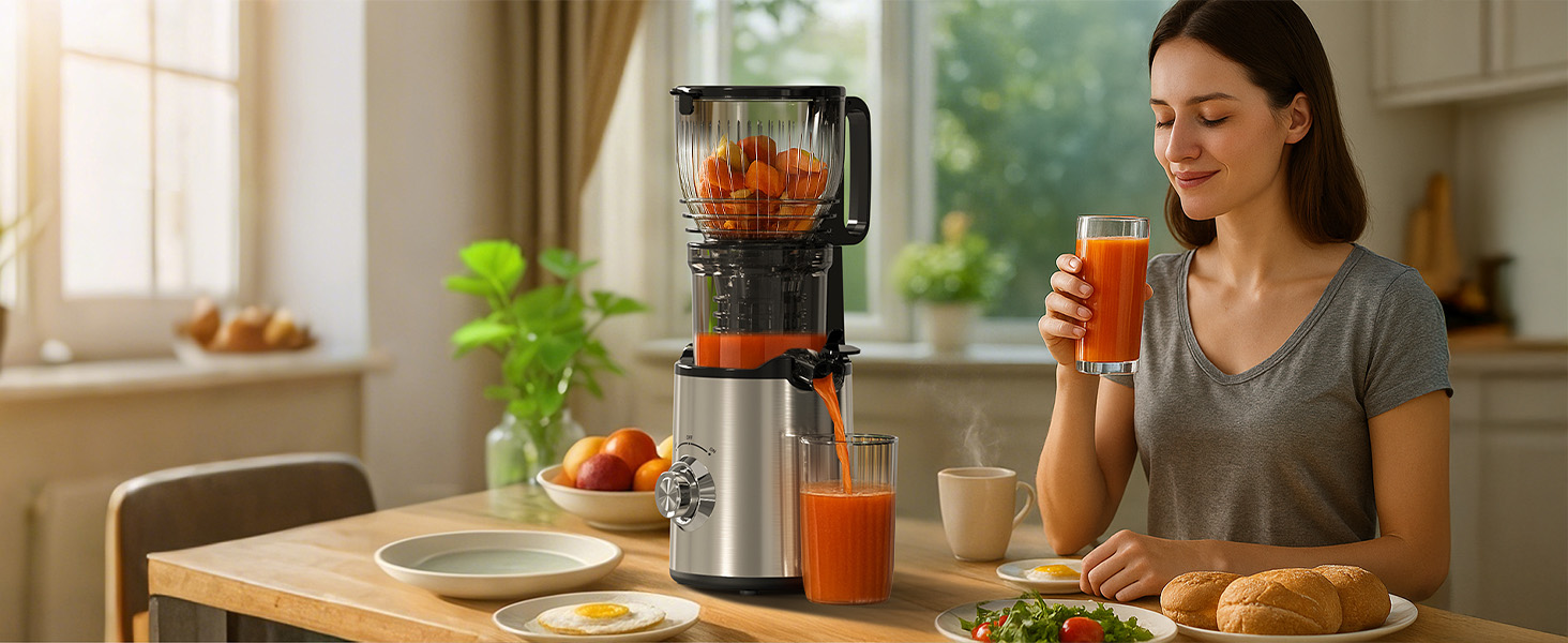Електричний соковитискач Slow Juicer: для овочів та фруктів, 148 мм, 2 л, легкий у чищенні, з 2 чашками