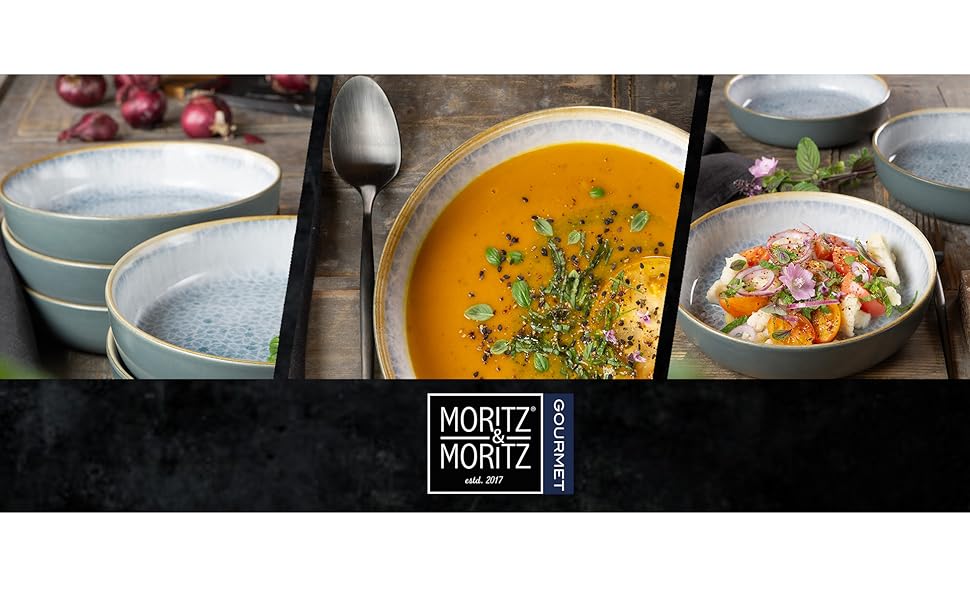 Набір посуду Moritz & Moritz TERRA на 6 осіб: 6 тарілок, 6 десертних тарілок, 6 мисок (Азурний, порцеляна)