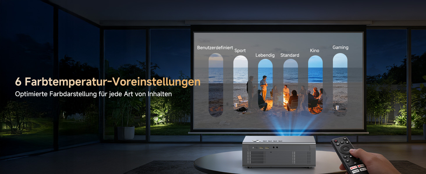 4K Smart-проектор Kogata з Netflix, HDR, Wi-Fi 6 та Bluetooth для дому та вулиці – Автофокус, 6D Keystone, звук кінотеатру