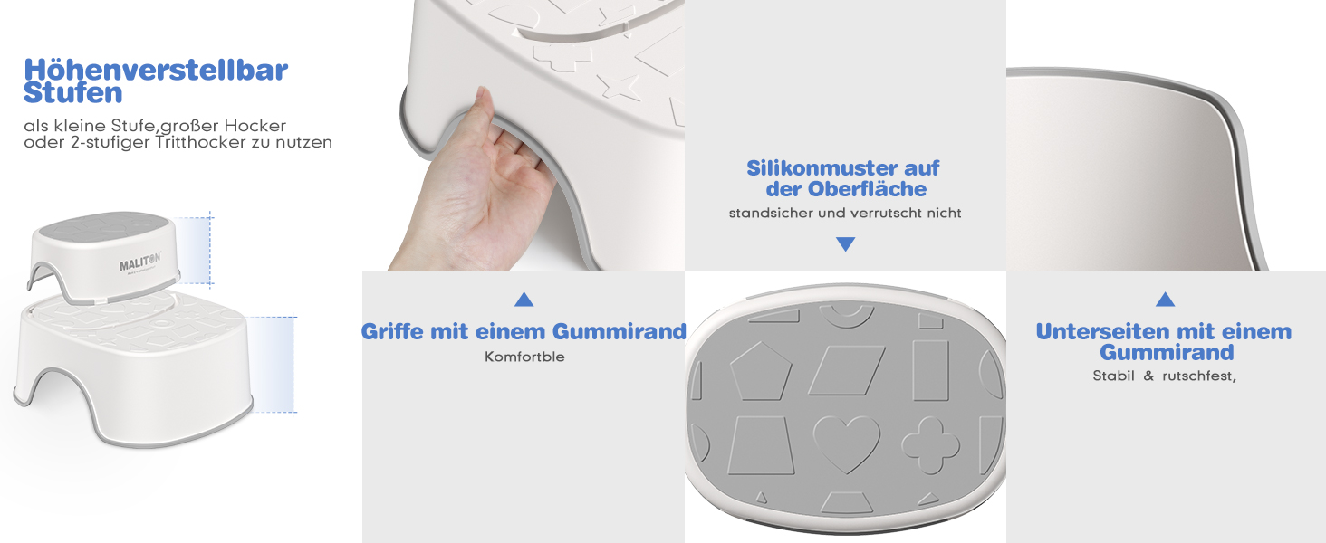 Дитяче сидіння на унітаз Maliton з двоступеневою підніжкою для дітей 1-8 років, біло-сіре або біле