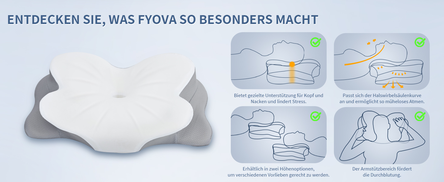 Подушка для шиї з піни Memory Foam: ергономічна підтримка, зняття болю, дихаючий чохол для сну на боці, спині та животі