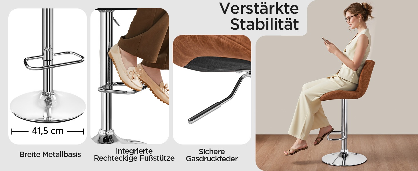 Барні стільці Yaheetech - набір з 4 шт., регульована висота, обертання 360°, з підніжкою, PU-шкіра, чорний/ретро-коричневий