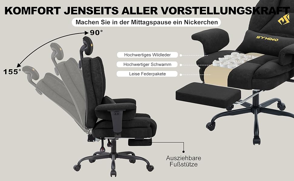 Ігровий крісло Symino, ергономічний офісний стілець з підніжкою, вінтажний дизайн, чорний, до 130 кг