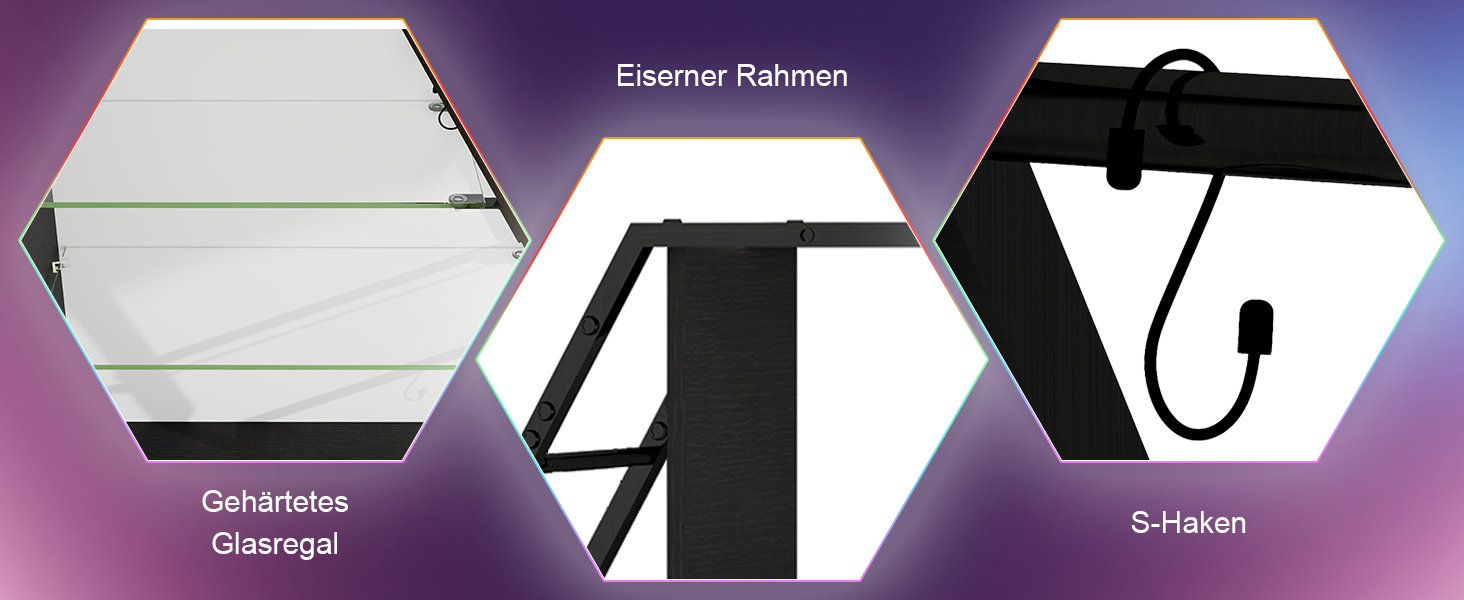 Підвісні полиці YU YUSING з RGB підсвічуванням (7 кольорів), з 8 гачками, для ігор, декору, спальні, кухні, бару, ігрової кімнати, гексагональної форми, 100x20x87 см