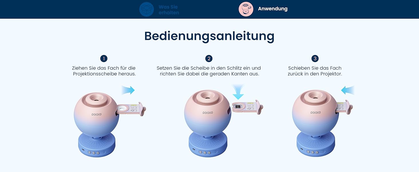 Проєктор зоряного неба POCOCO Sternenhimmel: LED-проектор галактики, планетарій для дітей та дорослих, нічник з ауророю, 2 диски, таймер, рожево-блакитний