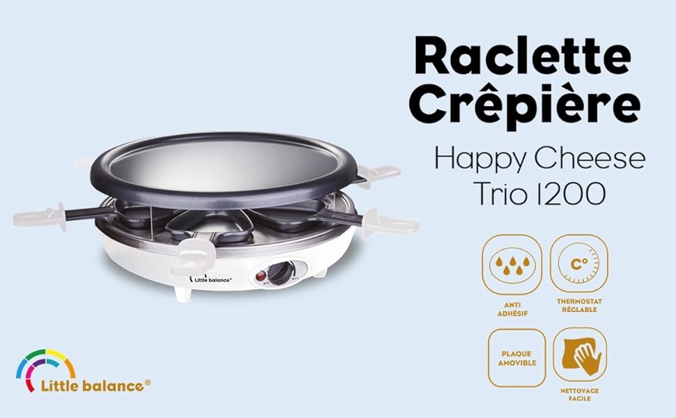 Гриль Happy Cheese Trio 1200 Раклет електричний, лопатка дерев'яна, біла, 8389 Crpire