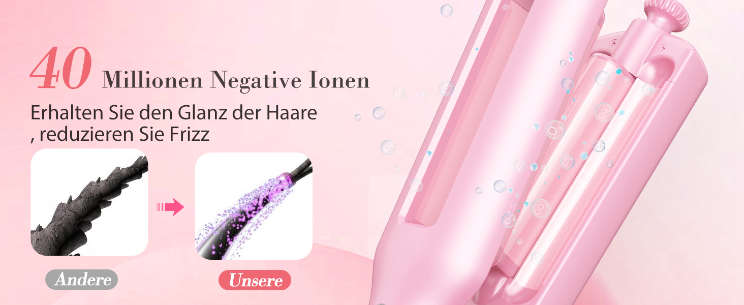 4-в-1 Випрямляч для волосся з насадками - локони 22/25/32/38 мм, для створення пляжних, природних та водохвиль, 4 температури (140-210°C), рожевий