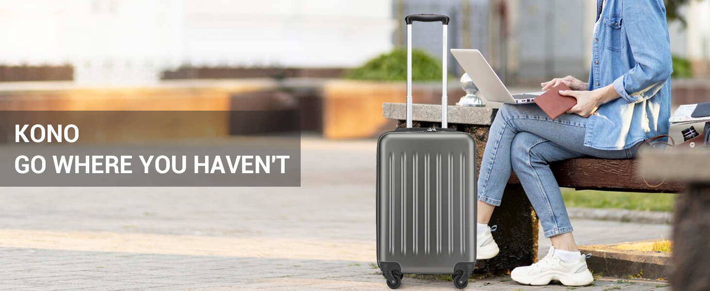 Чохол-валіза KONO, 55 см, сірий, 20 дюймів, валіза на коліщатках, ручна поклажа