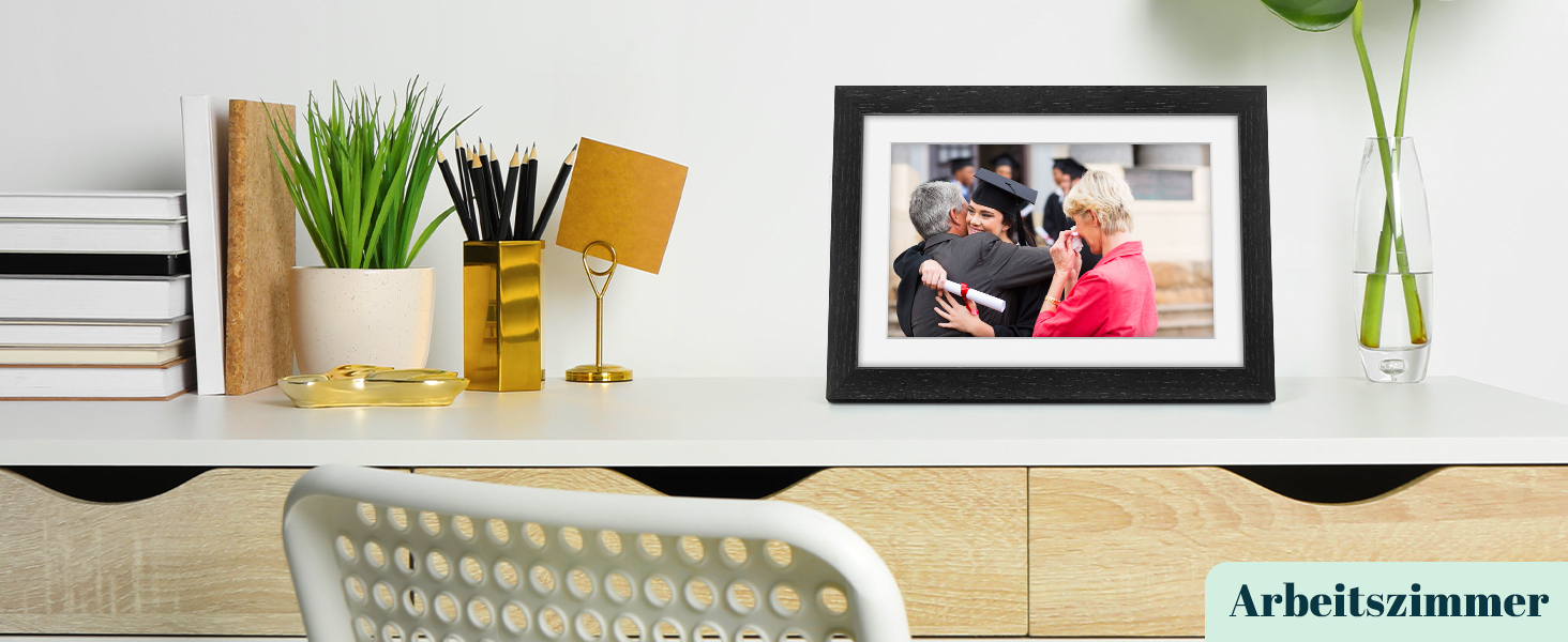 Цифровий фоторамка Eptusmey 10.1 дюйма з Wi-Fi, корпус з дуба, 32GB, IPS Touchscreen, підтримка Uhale APP, для подарунків, білий дуб