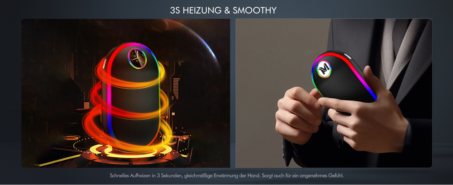 Електричний підігрівач для рук 10000mAh з підсвічуванням (7 кольорів), перезаряджуваний, портативний, чорний - ідеальний зимовий подарунок для чоловіків та жінок