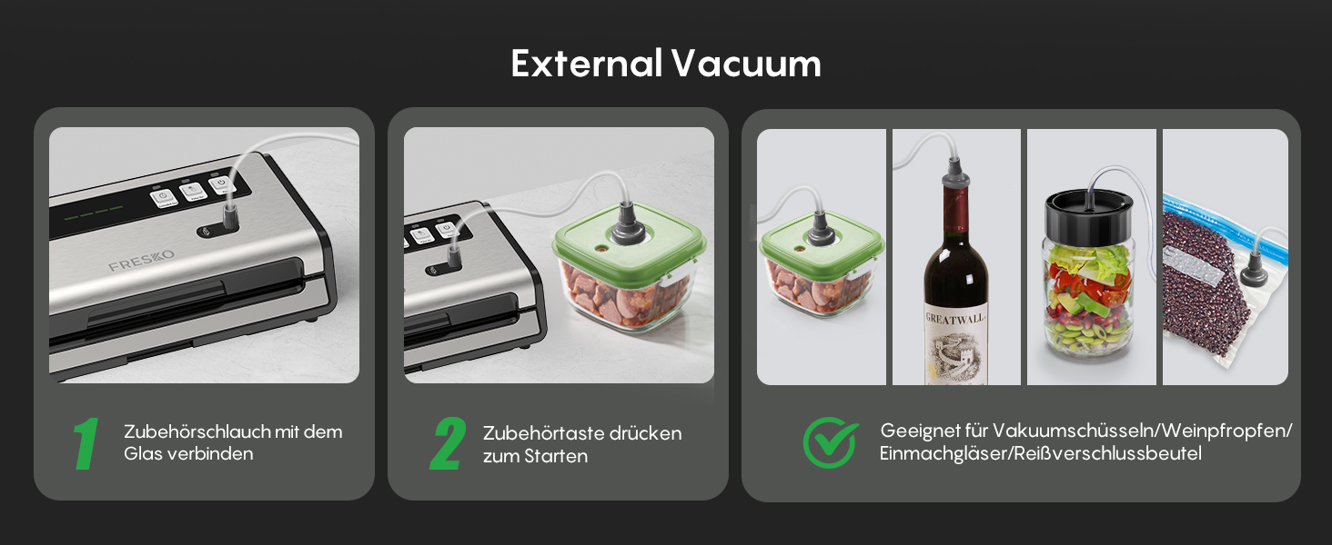 Вакууматор FRESKO Automatik для продуктів з турбо-режимом (15л/хв), автоматичний вакуумний пакувальник, 2 рулони в комплекті