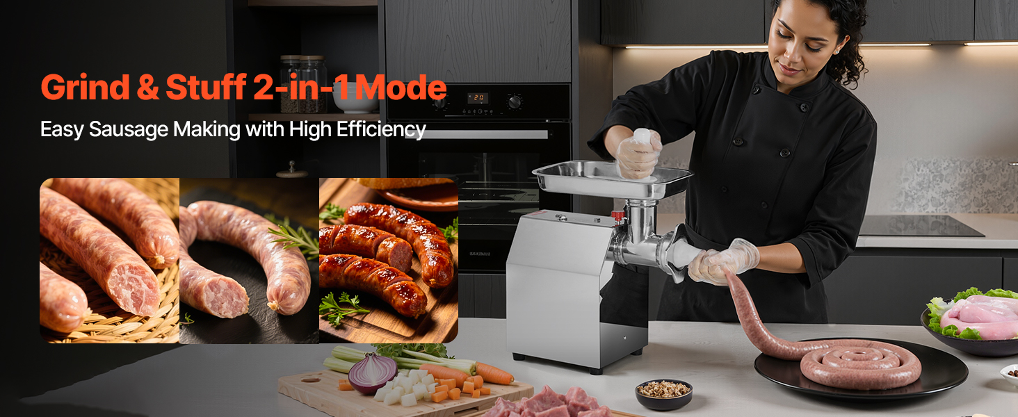 Електрична м'ясоподрібнювач VEVOR, 850 Вт, 3.2 кг/хв, з лезом та диском, для кухні та ресторану