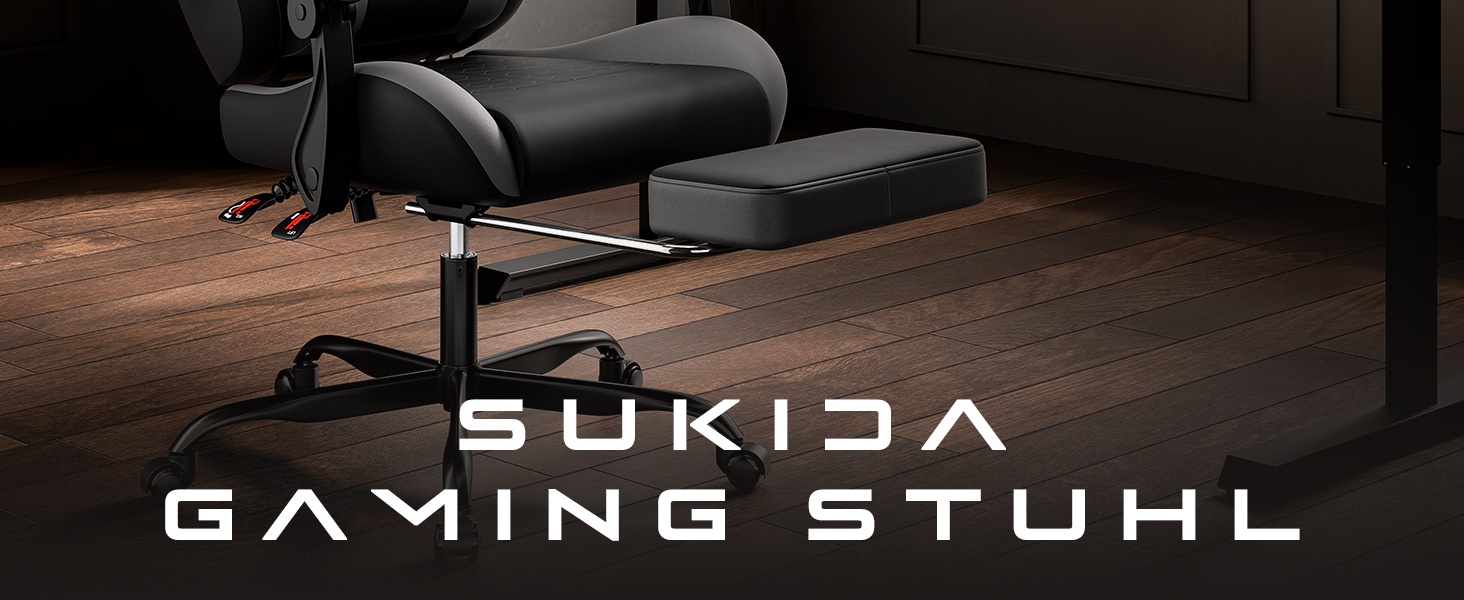 Ігровий крісло SUKIDA з підніжкою, ергономічний, для геймінгу та офісу, сірий