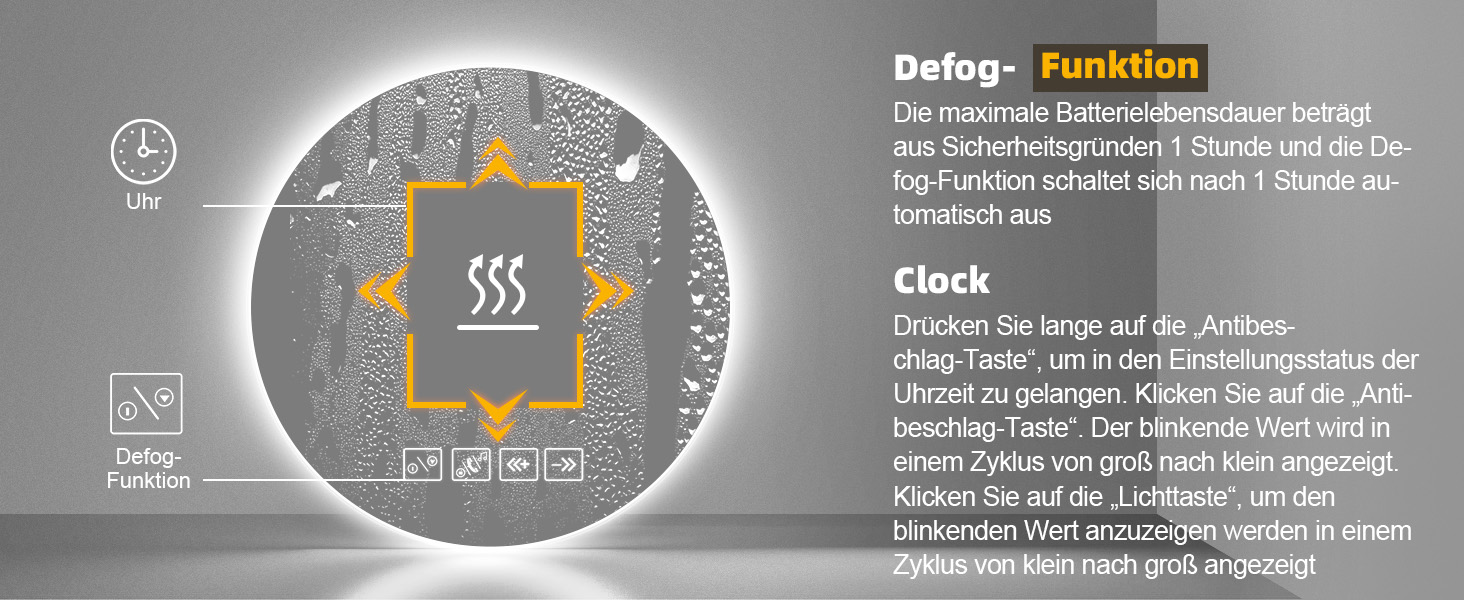 Дзеркало Bellanny LED з підсвічуванням 60 см | Настінне дзеркало для ванної кімнати, дзеркало для макіяжу | Дзеркало для макіяжу з сенсорним вимикачем, 3 кольори світла, регулювання яскравості, проти запотівання, IP44, горизонтальне/вертикальне (Bluetooth)