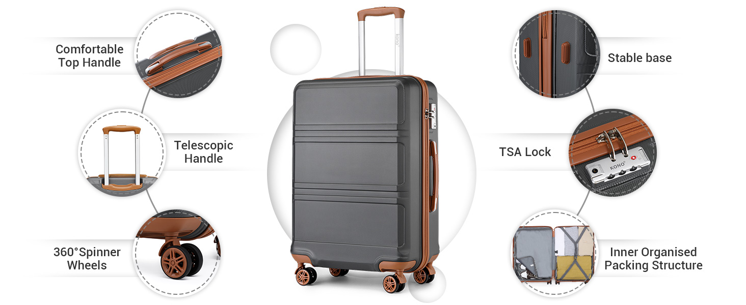 Чемодан-валіза KONO (65см, сірий/коричневий)