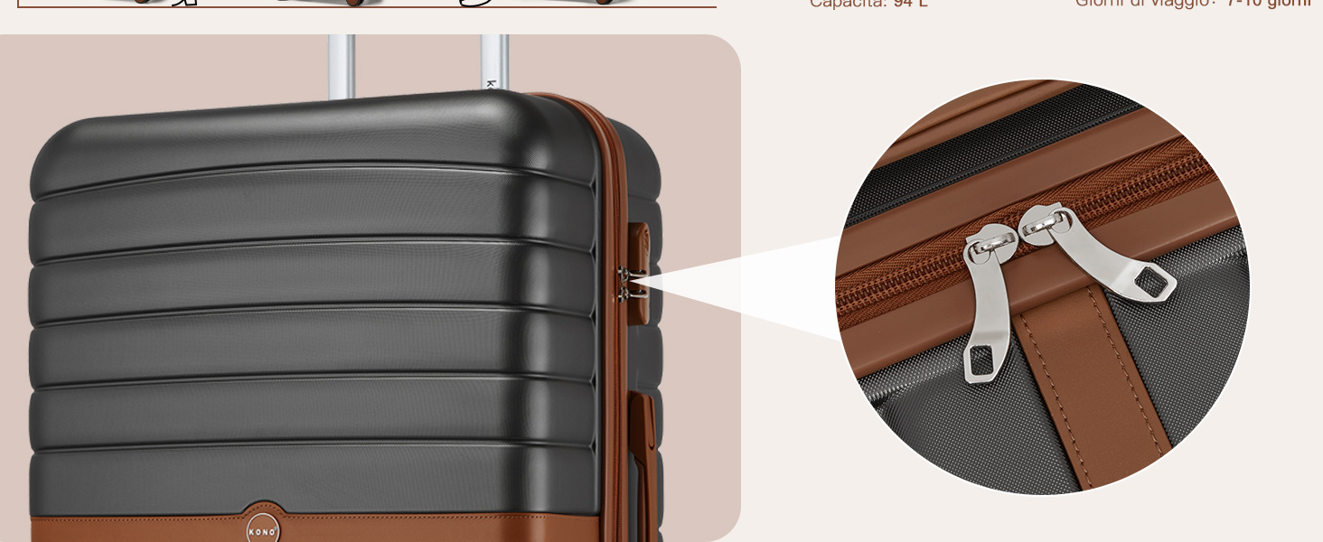 Валіза KONO, середнього розміру, 66 см, ABS+PC, з коліщатами та кодовим замком (темно-зелений/коричневий)