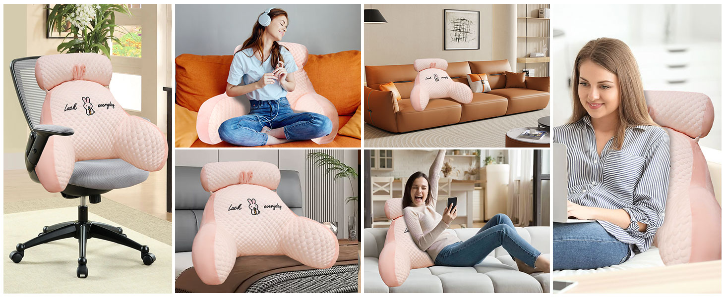 Лежанка-подушка для читання, 70x50 см, велика, для дорослих, з підголовником та підлокітником, зручна подушка для читання в ліжко/диван (Рожева, X-Large)