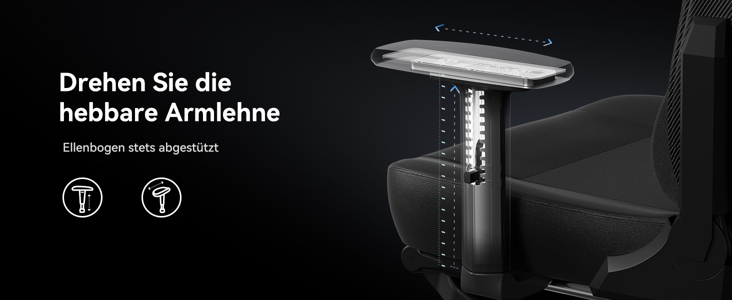 Ігровий крісло AutoFull C3: ергономічне, з 2D підлокітниками, підставкою для ніг, подушками для голови та попереку | Макс. вага 150 кг | Чорний зразок тканини