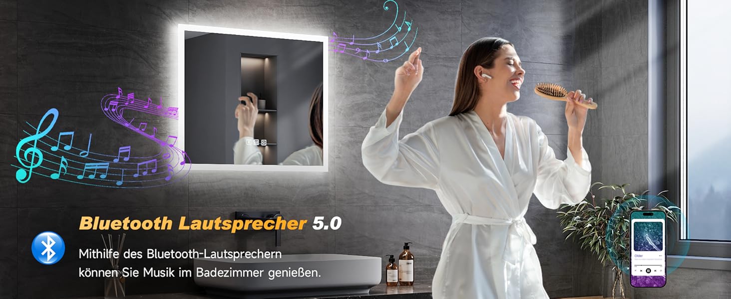 Дзеркало для ванної кімнати SONNI LED 50x70 см з LED-підсвічуванням, сенсорним керуванням, 3 кольори світла, проти запотівання та функцією пам'яті. Білий колір.