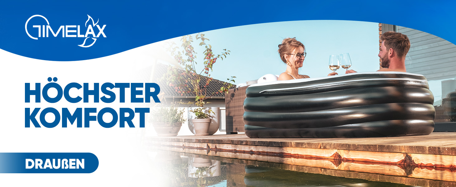 Надувна ванна TIMELAX® XL з ергономічною спинкою, 0,5 мм PVC, без BPA | Мобільна ванна для дорослих, чорна