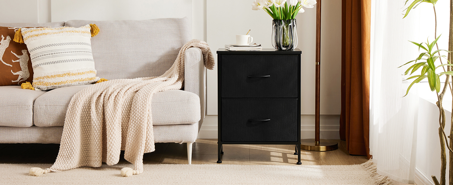 Набір приліжкових тумбочок DUMOS, 2 шт. з шухлядами, стилі індустріальний, для спальні, вітальні, дитячої, передпокою, білий/чорний