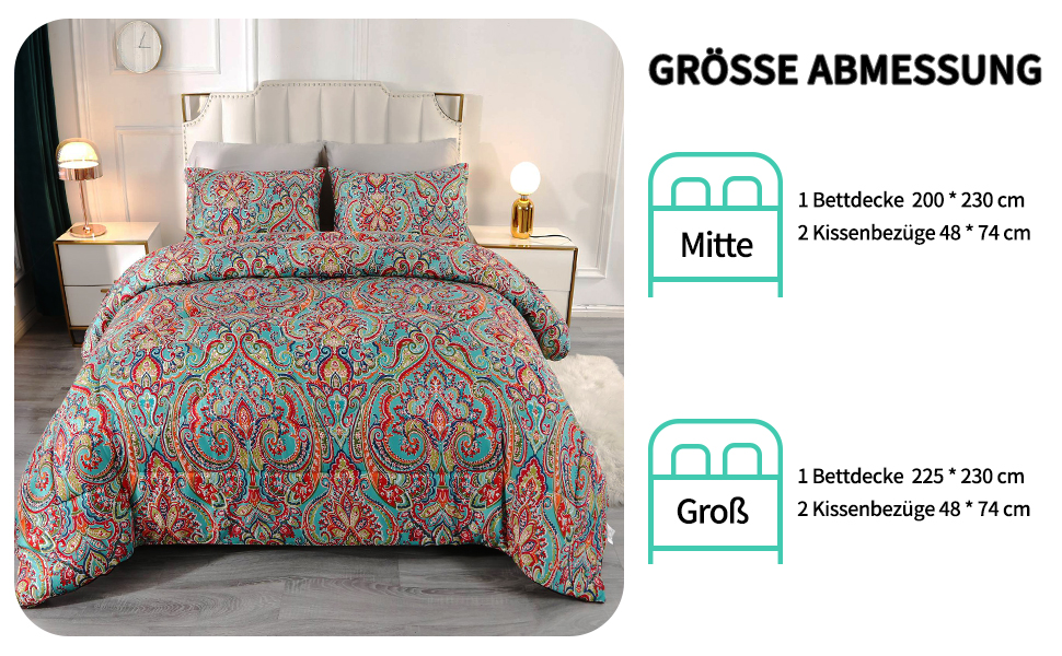 Ковдра Qucover 3PCS Paisley Boho з наволочками, 4 сезони, 225x230см